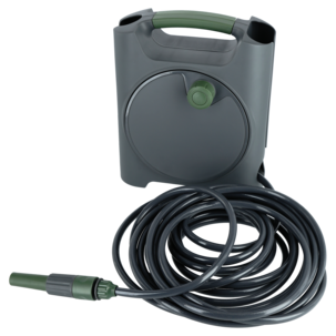 Portabel slangvinda med munstycke och 10 m vattenslang