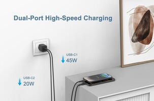 USB-C-laddare Dual Port GaN 65 W, 1 m kabel