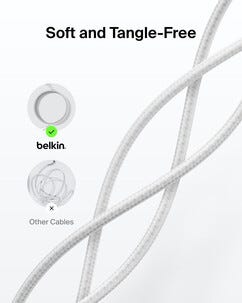 Belkin BoostCharge Pro Braided flettet USB-C-kabel 240W, hvit