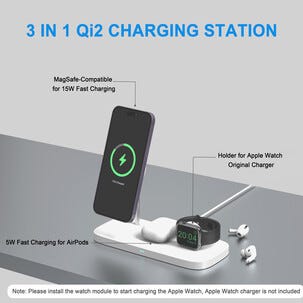 Langaton Qi2-laturi 3-in-1 iPhonelle, magneettinen, 15 W