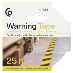 Varseltape svart og gul, 50 mm x 25 m