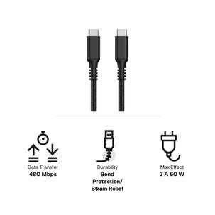 Stoffkledd USB C kabel 3m USB-C til USB-C Clas Ohlson
