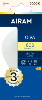 LED-lamppu himmennettävä E27 7 W Airam Oiva, lämpimän valkoinen