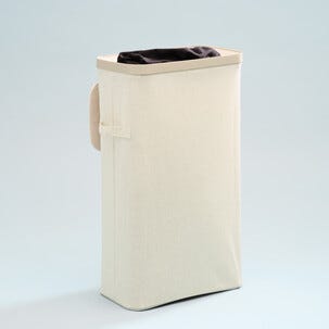 Smal vaskekurv med lokk, plast/tekstil, 22 x 40 x 67 cm