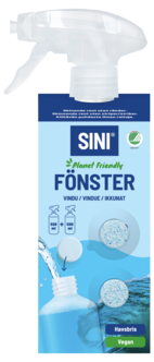 Sini vindusvask sprayflaske og 2 tabs, startsett