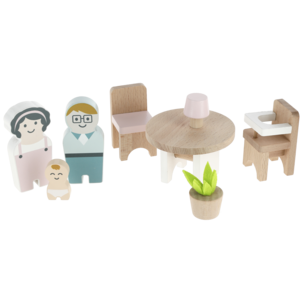 Dockhusmöbler och dockor till dockhus, trä, från 3 år