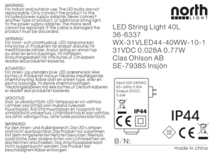LED Läpinäkyvä valoketju Northlight, lämpimän valkoinen