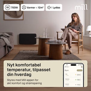 Mill Invisible Smart WiFi Sähköpatteri Gen. 4, musta, 700 W
