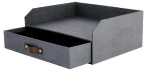 Brevkorg och låda med läderhandtag, mörkgrå