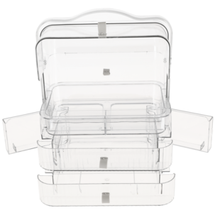 Kannettava meikkiteline, laatikot, kirkasta muovia