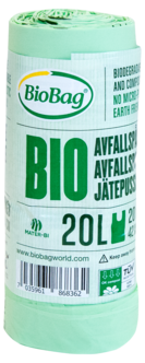 BioBag Jätepussit, solmittavat kahvat 20 l, 20 kpl
