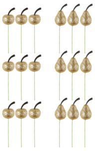 Kunstige frukter i glitrende gullfarge, 18-pakning