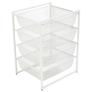 Trådkurv med stativ og 4 kurver, 49 x 55 x 71 cm, hvit