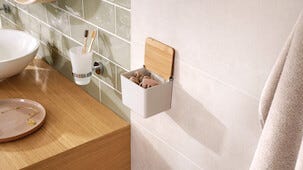 Tesa Baboo självhäftande hylla med lock i bambu, vit