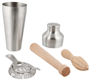 Shaker set, 4 delar, rostfritt stål och trä