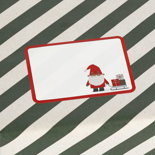 Juletiketter på rulle julmotiv med tomte, 50-pack