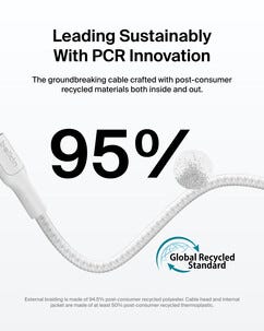 Belkin BoostCharge Pro Braided flettet USB-C-kabel 240W, hvit