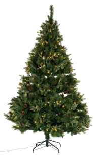 Valaistu joulukuusi jossa käpyjä, 230 cm
