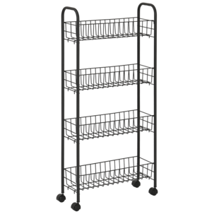 Smal rullvagn med 4 korgar, svart, 40 x 14,5 x 84 cm