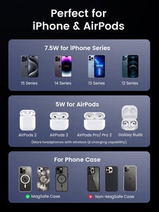 Ugreen 2-in-1 Qi2 trådlös laddare vikbar, 15 W