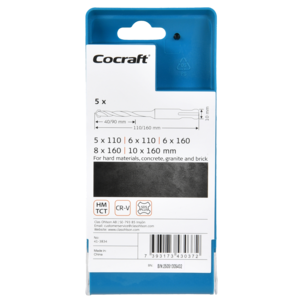 Cocraft hammarborrsats SDS-plus, 5, 6, 8 och 10 mm, 5-pack