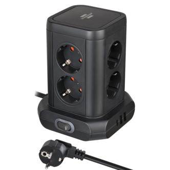 Brennenstuhl Socket Tower 8-vägs grenuttag, 3 USB, svart