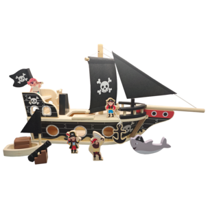 Piratskepp i trä med figurer och tillbehör, från 3 år