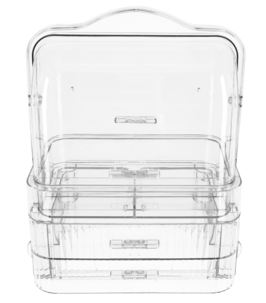 Kannettava meikkiteline, laatikot, kirkasta muovia