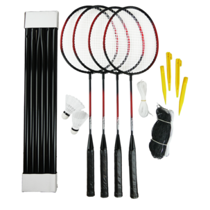Badmintonset med nät och tillbehör, 4 racketar