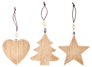 Joulukuusenkoriste puuta, 3 kpl