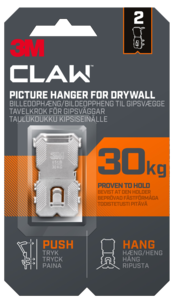 3M Claw tavelkrok för gipsvägg, 30 kg, 2-pack