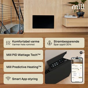 Mill Glass Smart WiFi element Gen. 4, svart, 700 W