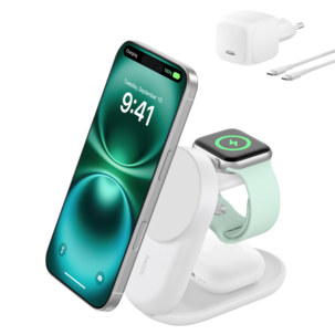 Belkin UltraCharge 3 in 1 vikbar Qi2-laddare, 25W