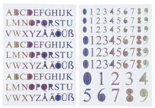 Självhäftande siffror och bokstäver