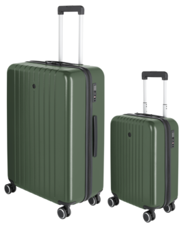 Koffert og kabinkoffert med hjul, grønn, 2-pakning