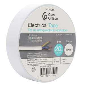 Eltejp vit, 19 mm x 20 meter