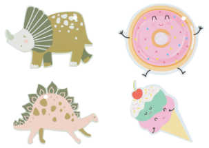 Hängetiketter dinosaurer och glassar 12-pack, FSC