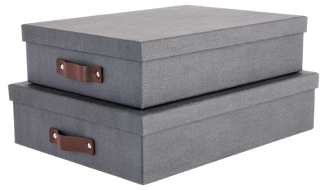 Förvaringsbox med läderhandtag 2-pack, mörkgrå