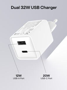 Laturi USB-C ja USB-A GaN, 32 W