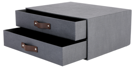 Lådförvaring med 2 lådor och läderhandtag, mörkgrå