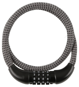 Vaijerilukko pyörään numerolukko 6 mm 65 m harmaa