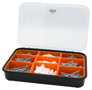 Heco träskruv & plugg i sortimentslåda, 260 delar