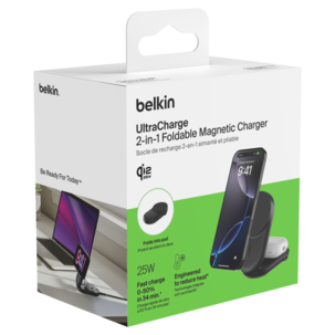 Belkin UltraCharge 2 in 1 Qi2-laddare, 25 W