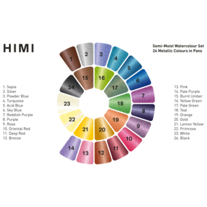HIMI akvarellfärg metallic med pensel, 24-pack