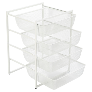 Trådkurv med stativ og 4 kurver, 49 x 55 x 71 cm, hvit