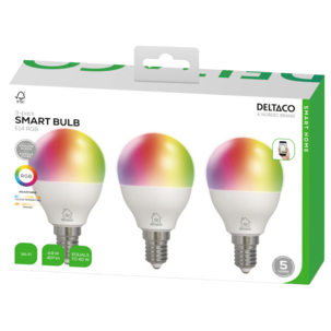 Deltaco smart LED-illumpære E14 RGB wifi 5 W, 3-pakning