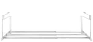 Hengende kurv for hylle, metall, hvit, bredde 39-69 cm