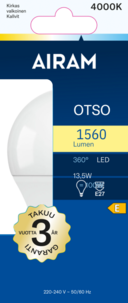 Airam Otso LED-lamppu E27 13,5 W, neutraali valkoinen