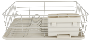Oppvaskstativ med brett og bestikkurv, metall, 43 cm