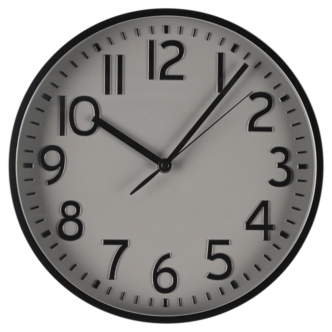 Musta seinäkello, harmaa kellotaulu, 29 cm